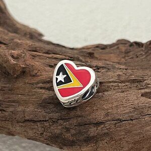Pandora East Timor Flag Exclusive Heart Charm S925 ALE Bead Charm